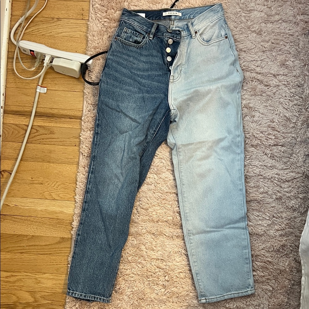 PacSun Two-Tone Ankle Jeans - Dark and Light Blue